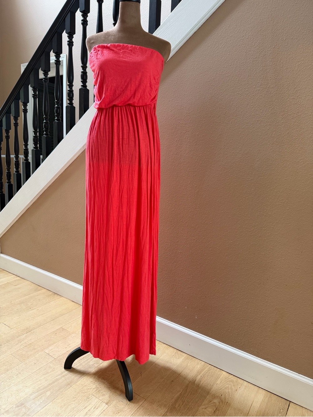 Poetry Strapless Coral-Red Maxi Dress